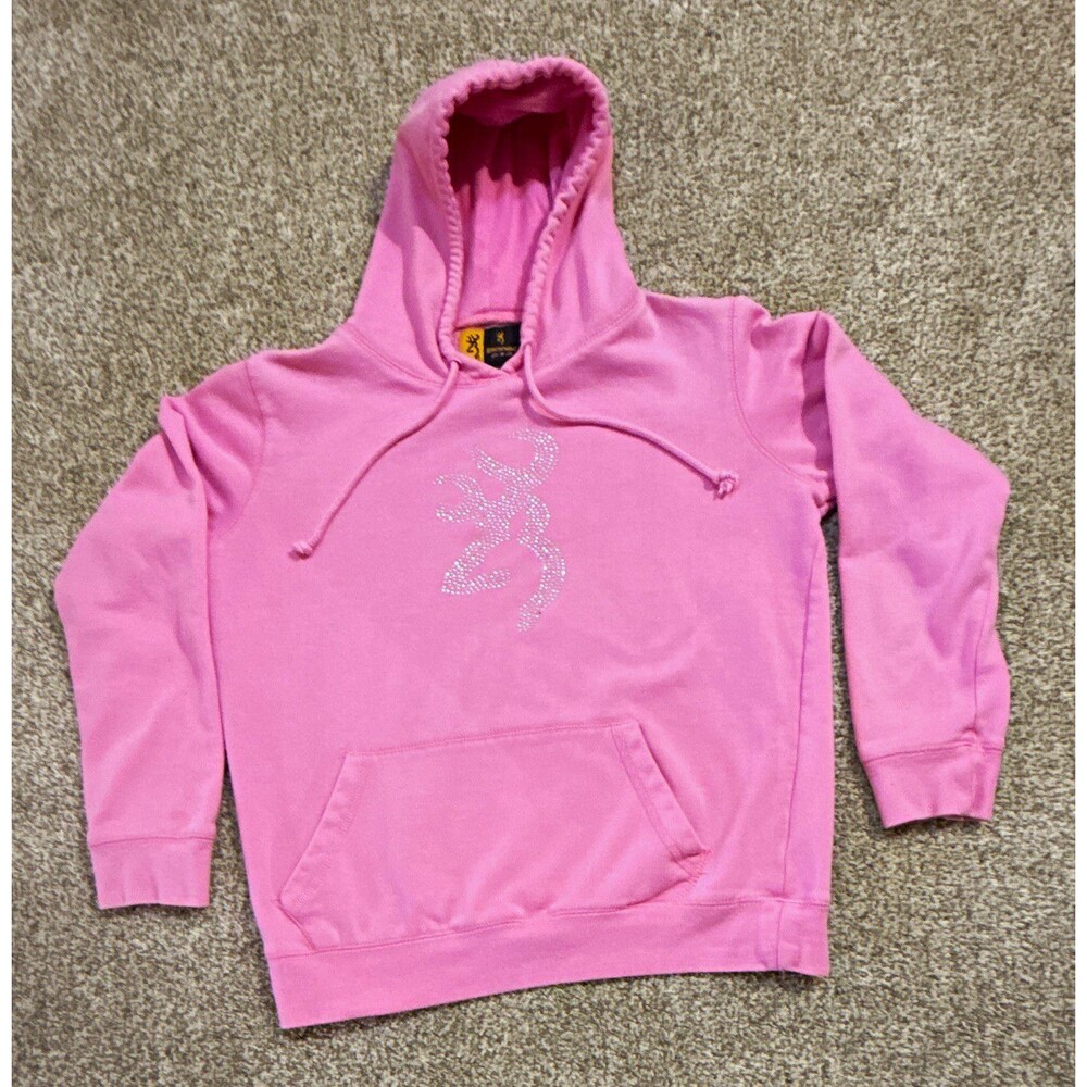 Browning Buckmark Women's Fleece Pullover Hoodie M Logo Pockets Pink